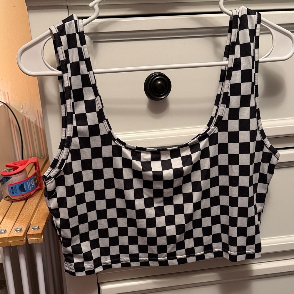 SHEIN Monochrome Checkered Top